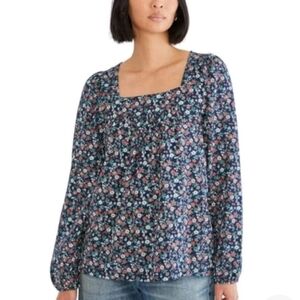 LUCKY BRAND BLUE DITZY FLORAL SQUARE NECK BOHO TOP. SIZE SMALL.